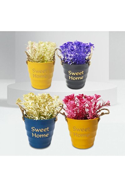 Hediye Kesesi Sweet Home Yuvarlak Kovalı Hasır Kulplu Saksıda Çiçek