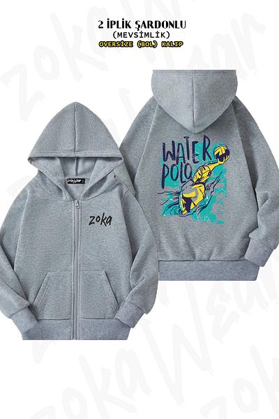 ZOKAWEAR Υπερμεγέθη Water Polo Back Printed με φερμουάρ και κουκούλα γκρι ζακέτα (2 κλωστές)