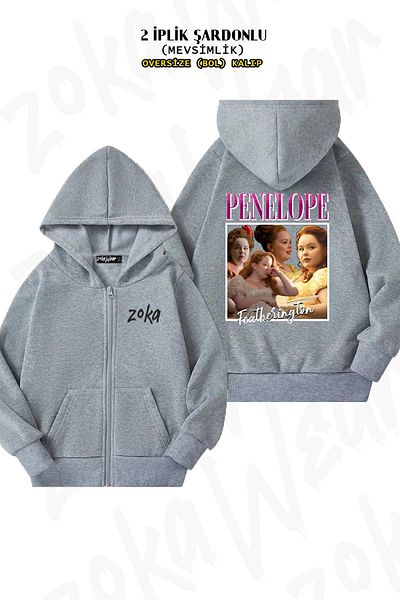 ZOKAWEAR Oversize Bridgerton Penelope2 Πίσω στάμπα με φερμουάρ και γκρι ζακέτα (2 κλωστές)