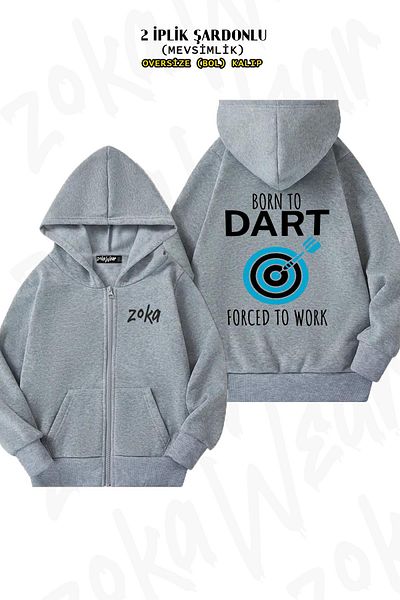 ZOKAWEAR Oversize Dart Work Back Printed Zipper Hooded Grey Cardigan (2 νήματα)