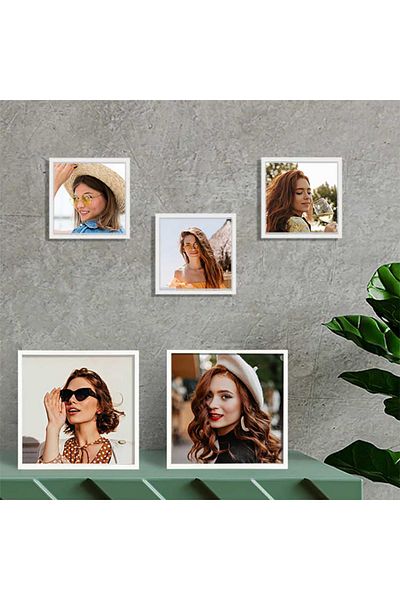 Hediye Kesesi Mother's Day Special Photo Printed Adhesive Detachable White Pola Frames 12x12cm - Pack of 5 Hk2665