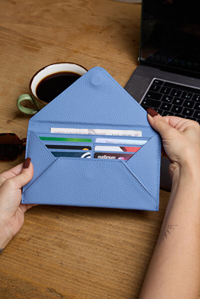 REWİNA 9755 Справжня шкіра Спеціальний дизайн Магнітний Великий конверт Жіночий гаманець Блакитний