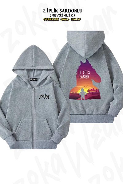 ZOKAWEAR Oversize Bojack Horseman v3 Back Printed με φερμουάρ και κουκούλα γκρι ζακέτα (2 κλωστές)