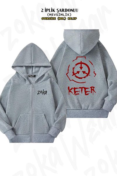ZOKAWEAR Ζακέτα SCP Foundation Keter Grey Oversize - Πίσω στάμπα, φερμουάρ, κουκούλα (2 κλωστές)