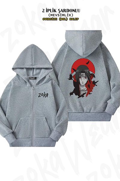 ZOKAWEAR Itachi Uchiha Character Pattern - Zippered Hooded Gray Cardigan (2 Thread)