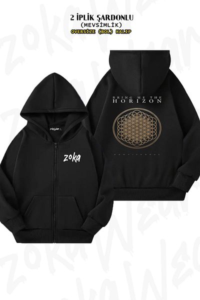 ZOKAWEAR Bring Me the Horizon V3 Oversize Black Cardigan - Back Print, Zip-Up, Hoodie (2 Thread)