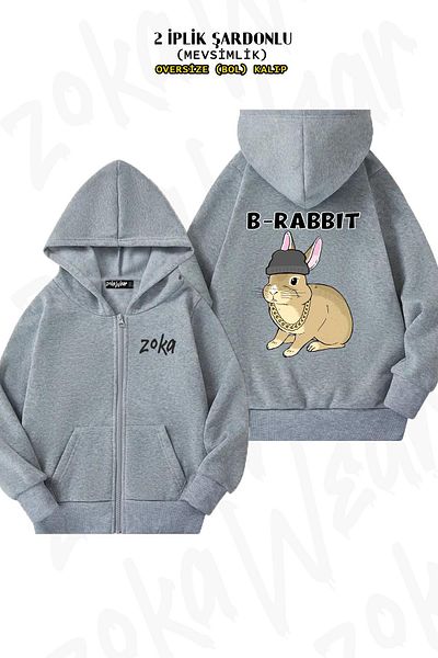 ZOKAWEAR Eminem - Oversize Gray Hooded Cardigan, B Rabbit Back Print, Zip-Up, 2 Thread