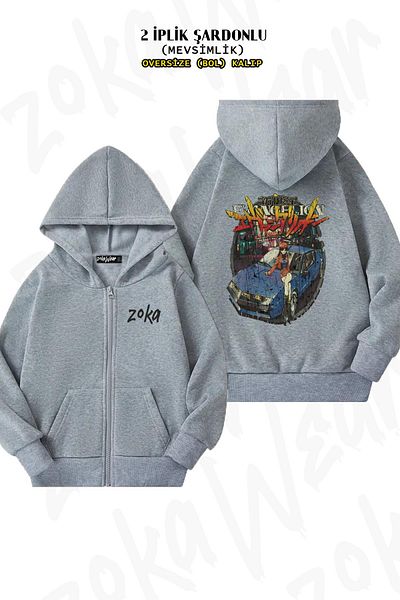 ZOKAWEAR Neon Genesis Evangelion 2 - Πίσω στάμπα, γκρι ζακέτα με κουκούλα με φερμουάρ (2 κλωστές)