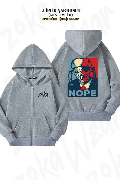 ZOKAWEAR Oversize Megadeth Nope Back Printed Zipper Hooded Grey Cardigan (2 νήματα)