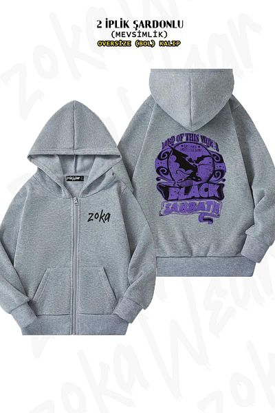 ZOKAWEAR Oversize Black Sabbath, Lord Of This World Back Printed Zipper Hooded Grey Cardigan (2 νήματα)