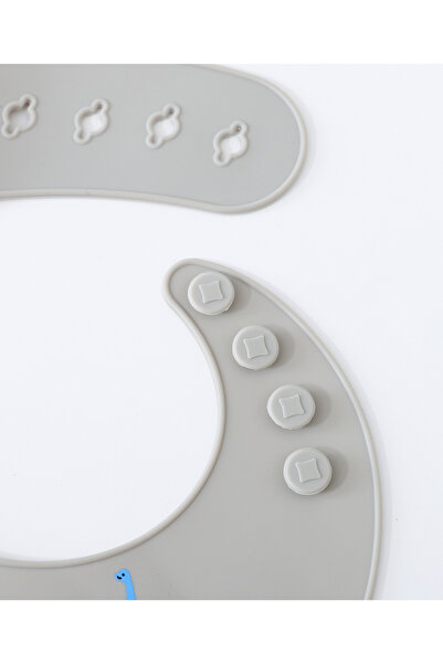 Fab N Funky Silicone Dino Print Bib - Ultra-Absorbent, Soft, Round Neck Closure for Babies 0M+ - Dark Grey