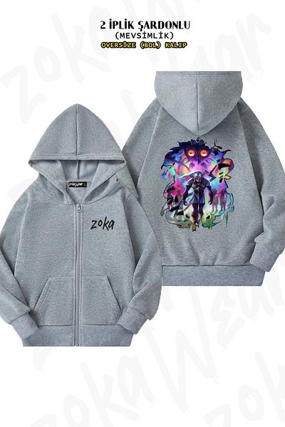ZOKAWEAR Zelda Majoras Legend Of legenda Back Print με κουκούλα γκρι ζακέτα - με φερμουάρ, 2 κλωστές