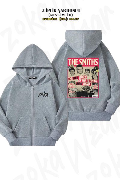 ZOKAWEAR Υπερμεγέθη αφίσα the smiths πίσω με φερμουάρ με κουκούλα γκρι ζακέτα (2 κλωστές)