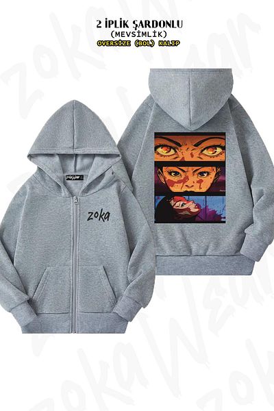 ZOKAWEAR Oversize Kill Bill Vol 1 O ren Ishii Back Printed Hoodie με φερμουάρ Γκρι ζακέτα (2 κλωστές)