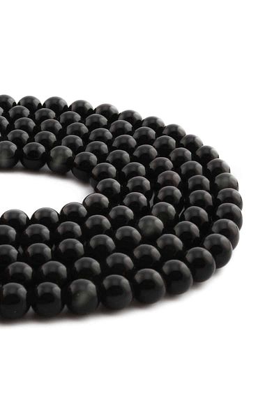 Uçar Doğaltaş Obsidian Natural Stone Bright Black Sphere Cut 8mm String [Aa]