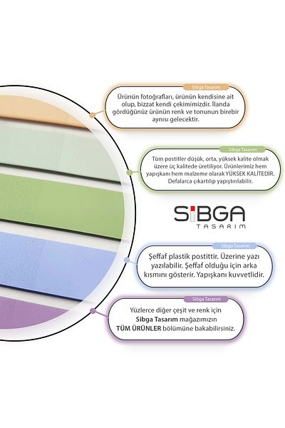 sibga tasarım Transparent Colored Postit Post-it Post ItBookmark Bookmark Postit Sticker Note Paper 200 Sheets