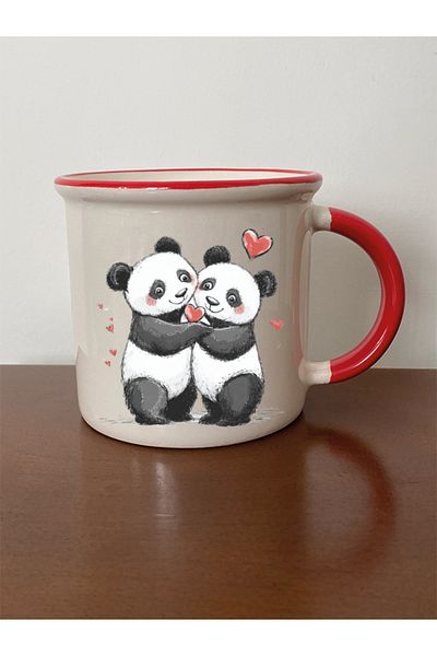 lili hediyelik Cute Panda with Heart Printed Red Mug Cup Birthday Gift