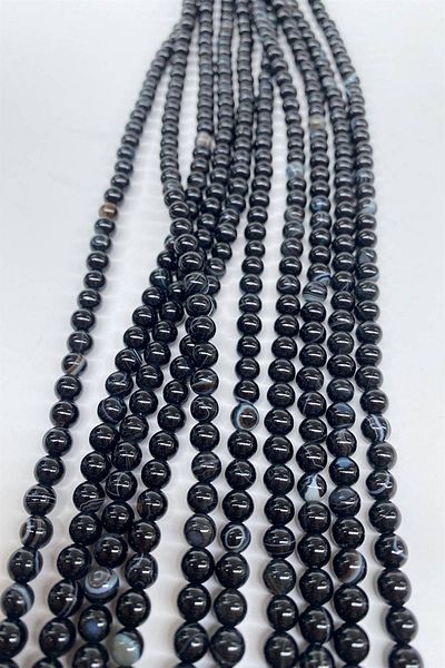 Hobigram Black Natural Stone Agate 6 mm 1 Strand – Beads, Stylish Design, Women's Accessory – Beads – Beads