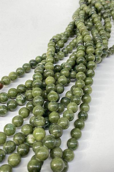Hobigram Khaki Green Ceyt String Sphere Cut 8 mm 1 String Natural Stone – Beads, Stylish Design, Women's Accessory – Bonc