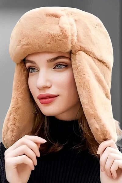 Trenderrs Дамска плюшена пилотска шапка Калпак