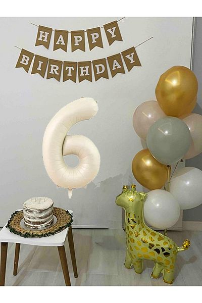 Atölye Mi 6 Years Old Happy Birthday Banner Giraffe Balloon Decorated Birthday Set