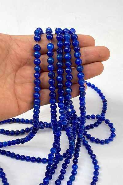 Hobigram Saks Blue Ceyt String Sphere Cut 8 mm 1 String Natural Stone – Beads, Stylish Design, Women's Accessory – Boncu