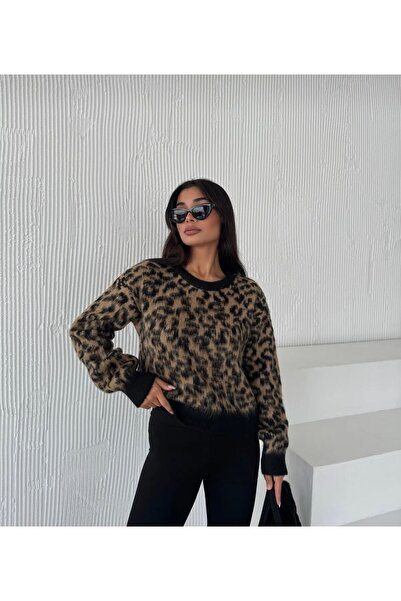 PATİSPANYA kadın leopar desen yumuşak dokulu kazak
