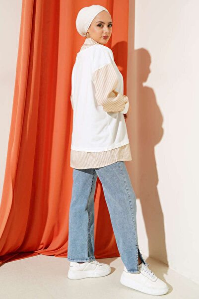 VOLT CLOTHİNG Women's Striped Shirt Garnished Tunic