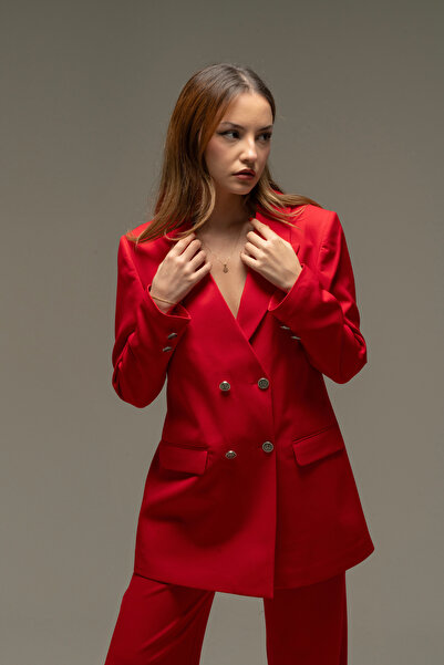 MY COUSİN Kruvaze Vatkalı Astarlı Gümüş Düğme Tek Yaka Blazer ceket