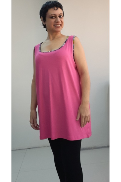 Mertcan Butik Pink Piping Thick Strap Combed Cotton Viscose T-Shirt