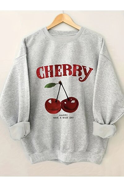 Deocept سويت شيرت نسائي برقبة دائرية مطبوع عليه الكرز