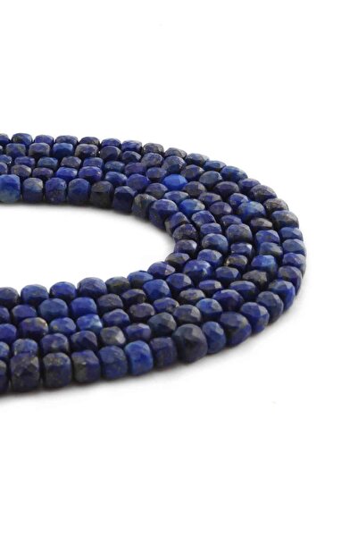 Uçar Doğaltaş Lapis Lazuli Doğal Taş Parlak Küp Kristal Kesim 4x4mm Dizi