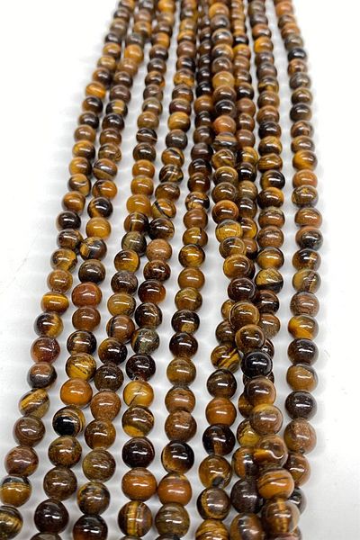 Hobigram Coffee Honey Color Tiger Eye Natural Stone 6 mm 1 Strand – Beads, Stylish Design, Women's Accessory – Beads –