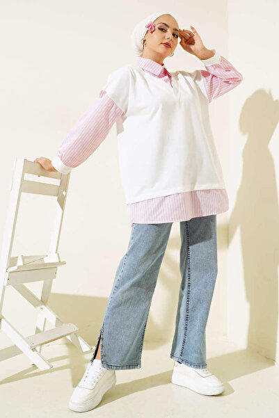 VOLT CLOTHİNG Women's Striped Shirt Garnished Tunic