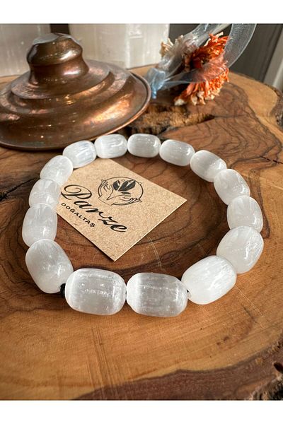 parze doğaltaş Capsule Cut Selenite Natural Stone Bracelet