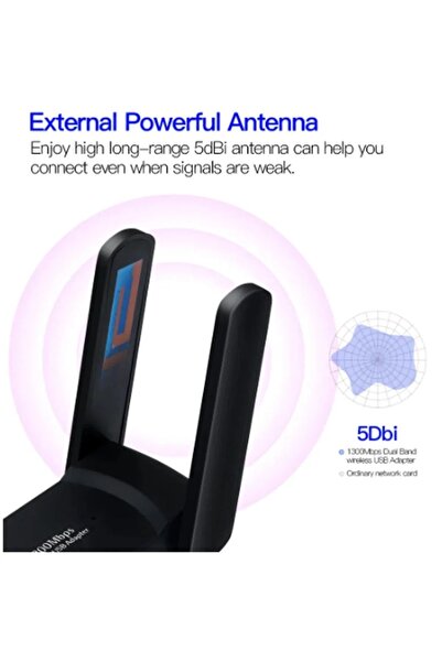Nivego AC1300 Mbps Dual Band USB 3.0 Adaptör Kablosuz Wi-Fi Alıcı