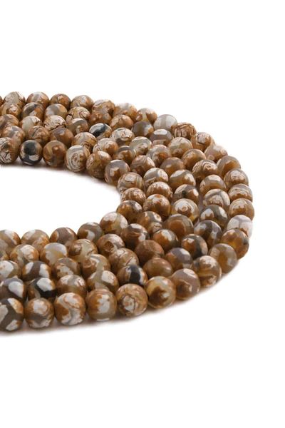 Uçar Doğaltaş 6mm Array - Tibetan Agate Natural Stone, Bright Brown, Sphere Facet Cut