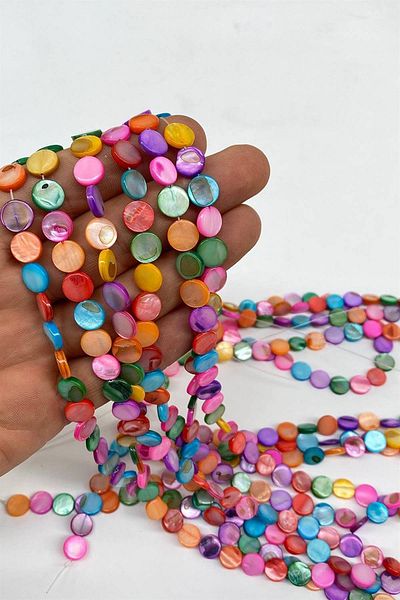 Hobigram Colorful Flat Natural Stone 1 String 10 mm – Beads, Stylish Design, Women's Accessory – Beads – Beads