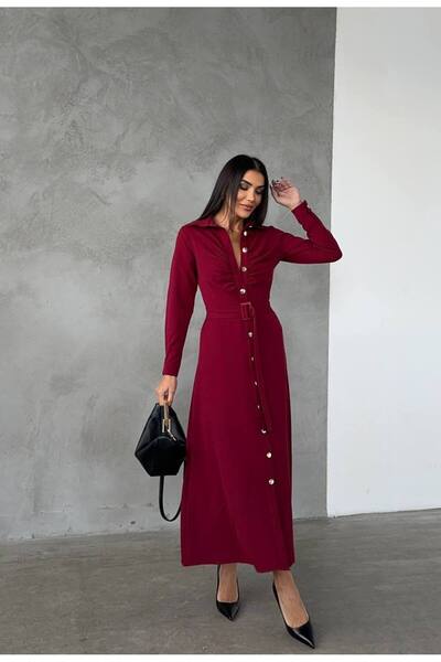CHOKOSH BUTİK فستان طويل بأزرار مع تفاصيل حزام