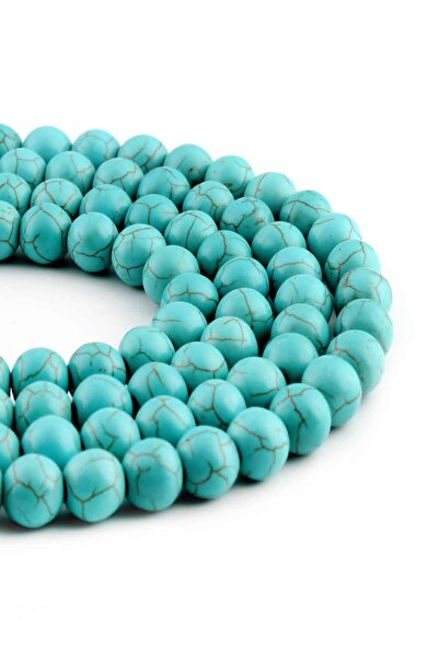 Uçar Doğaltaş Turkuaz Sıkma Doğal Taş Parlak Küre Kesim 10mm Dizi [B+]