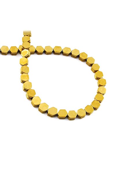 Uçar Doğaltaş Hematit Doğal Taş Parlak Gold Yassı Altıgen Kesim 5x5mm Dizi [AA]