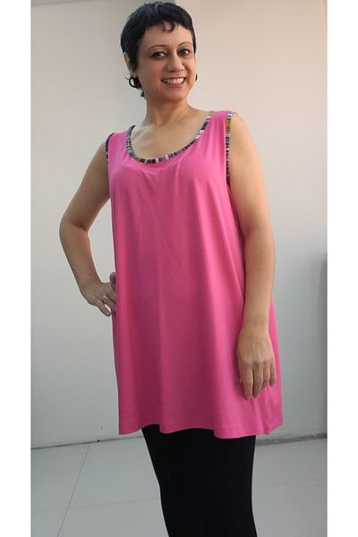 Mertcan Butik Pink Piping Thick Strap Combed Cotton Viscose T-Shirt
