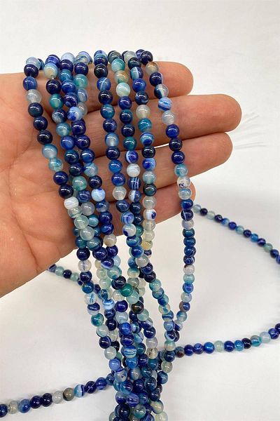 Hobigram Navy Blue Natural Stone Agate 6 mm 1 Strand – Beads, Stylish Design, Women's Accessory – Beads – Beads