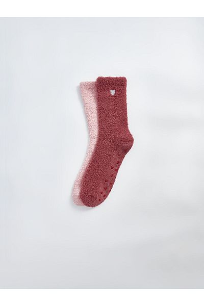 LC Waikiki Lcw Dream Pink Embroidered Women's Home Socks 2 Pack