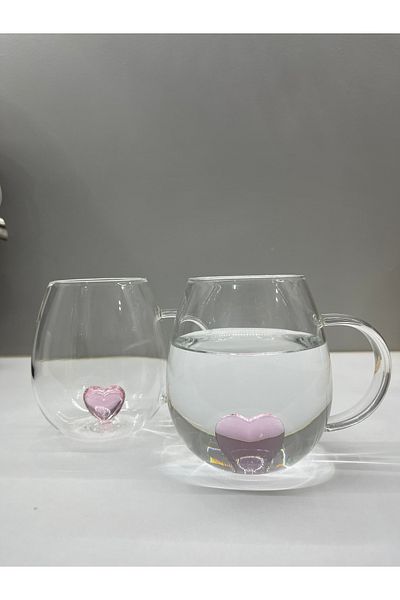 MİMOZA PARK 2 Pieces Heat Resistant Glass Mug with Heart Inside
