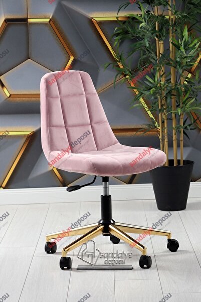 SandalyeDeposu Lucia Gold Ayaklı Çalışma Koltuğu (PEMBE KUMAŞ)