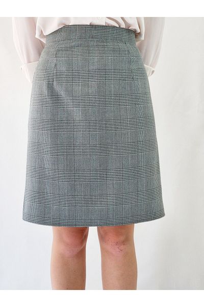 YAXİ MEDİAS Gray Plaid Patterned Pencil Skirt