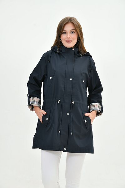 Butik Trench pentru femei, rezistent la apă, cu fermoar, cu glugă în interior