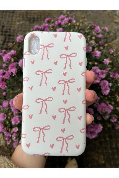 OVADA İphone XR Uyumlu Kalp ve Kurdele Desenli İçi Kadife Silikon Kılıf