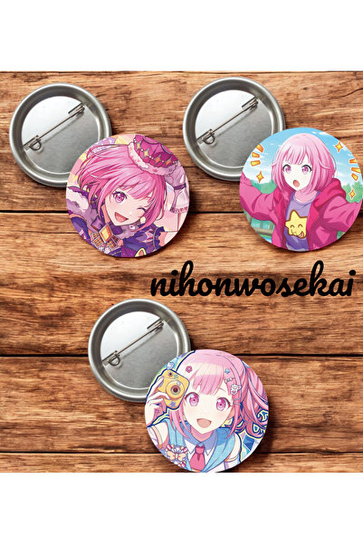 nihonwosekai 3 ADET Otori Emu Hatsune Miku Colorful PjSekai Anime Buton Rozet...